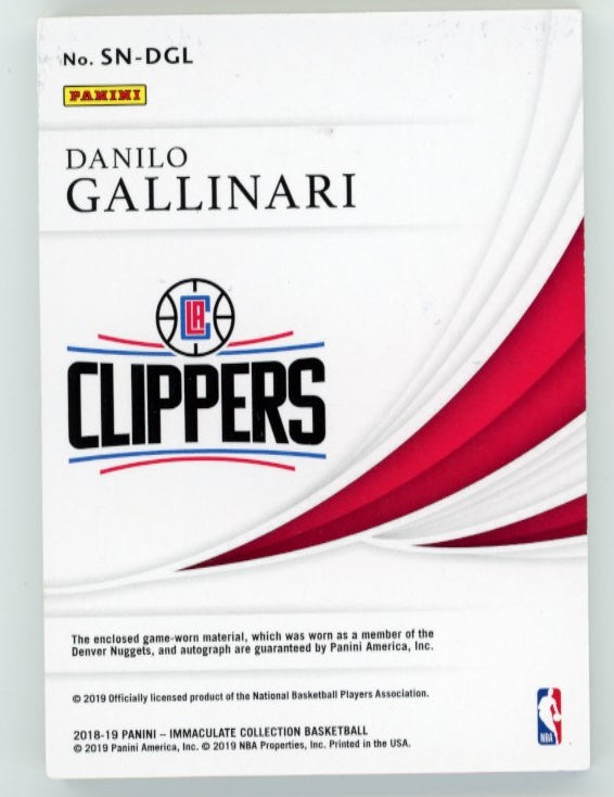 2019 Panini Immaculate Danilo Gallinari #SN-DGL - Patch Autograph #/44 Clippers