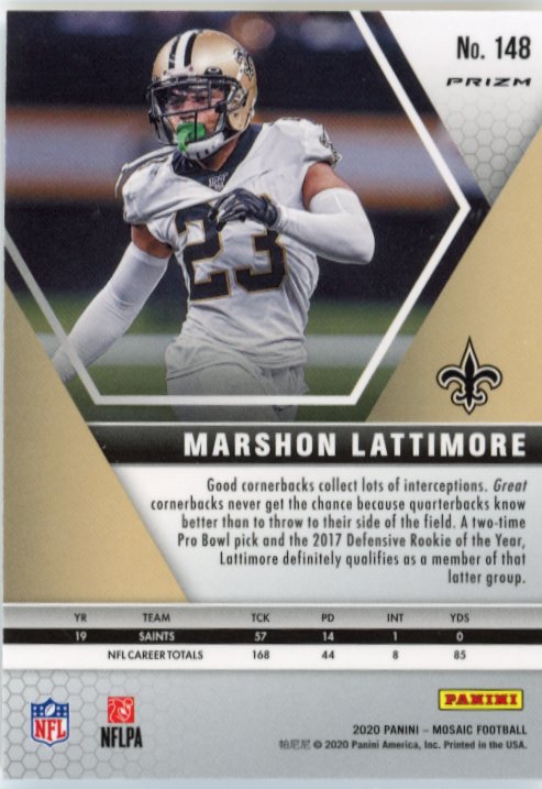 2020 Panini Mosaic Marshon Lattimore #148 - White Sparkle Saints