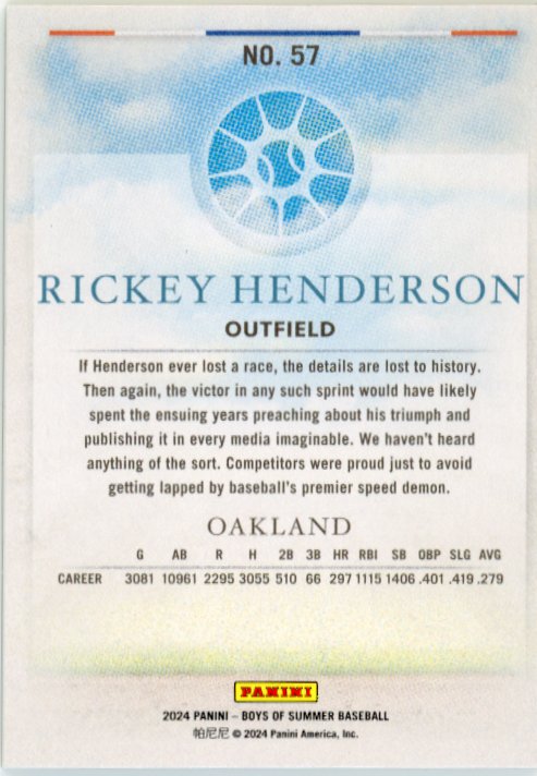 2024 Panini Boys of Summer Rickey Henderson #57 - #/149 Red Athletics