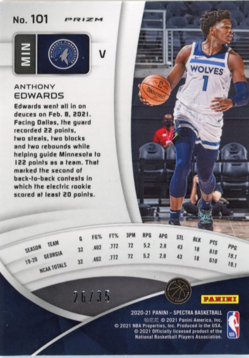 2020/21 Panini Spectra Anthony Edwards RC #101 - Atomic #/35 Timberwolves