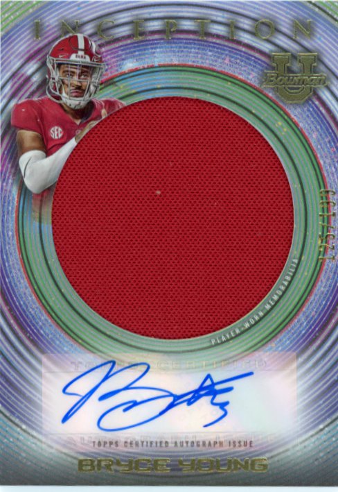 2023 Topps Bowman University Inception Bryce Young #IAJR-BY - #/199 Autograph Relic Alabama