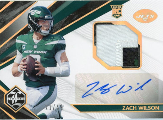 2021 Panini Limited Zach Wilson RC #102 - #/49 Autograph Relic Jets