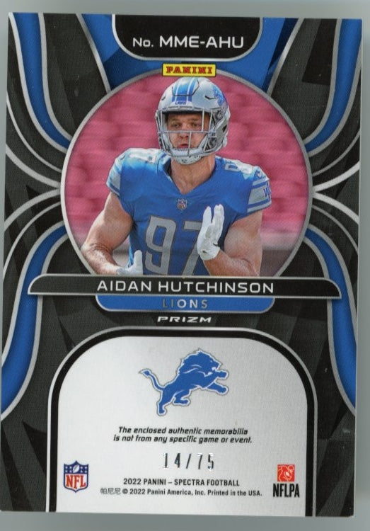 2022 Panini Spectra Aidan Hutchinson Rookie RC #MME-AHU - Patch Auto #/75 Lions