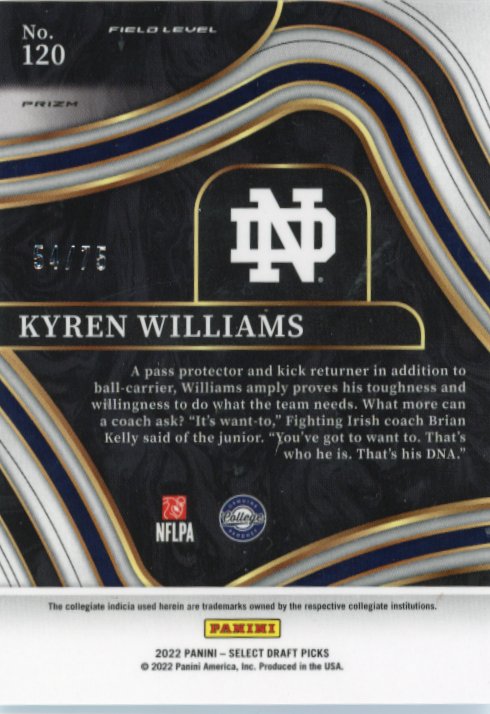 2022 Panini Select Draft Picks Kyren Williams Rookie RC #120 - Purple and Green Checkerboard #/75