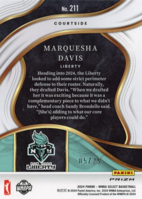 2024 Panini Select Marquesa Davis RC #211 - #/25 Tie-Dye Liberty