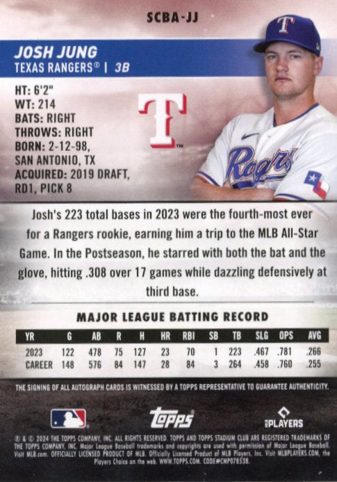 2024 Topps Stadium Club Josh Jung #SCBA-JJ - Autograph Rangers