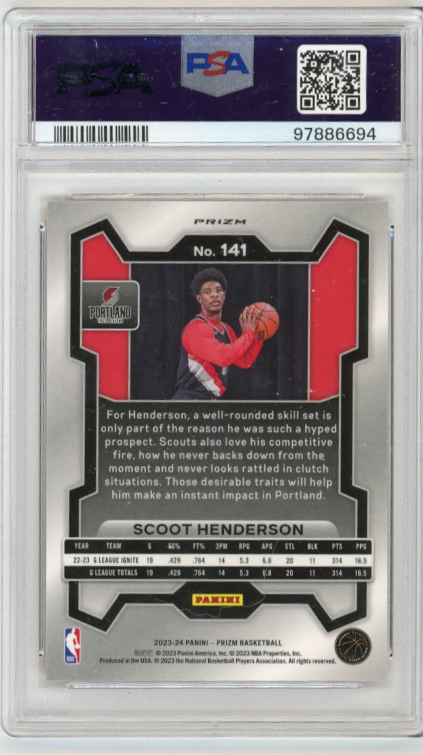 2023/24 Panini Prizm Scoot Henderson Rookie RC Orange Ice #141 - PSA 10 Trailblazers