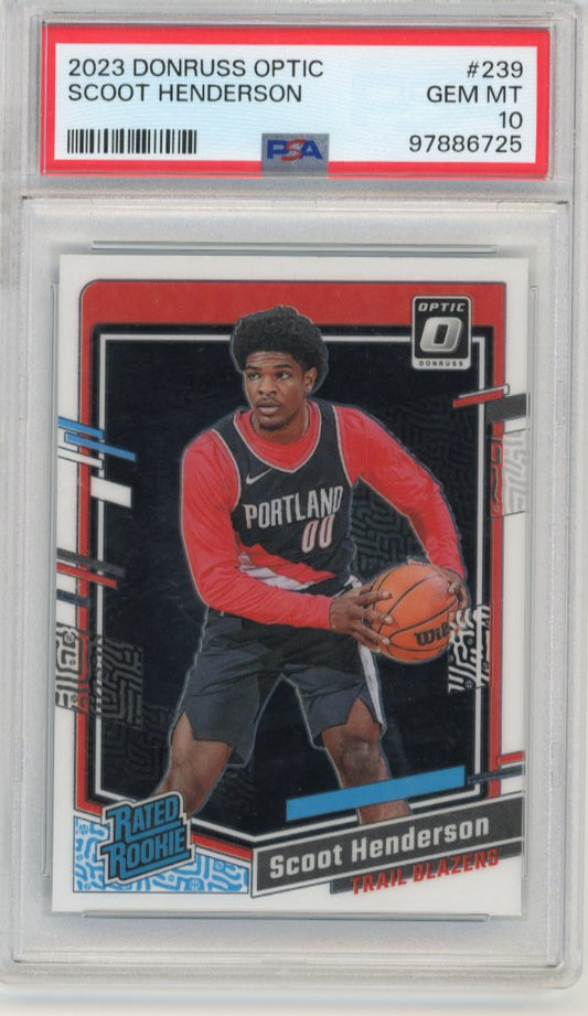 2023/24 Panini Optic Scoot Henderson Rated Rookie RC #239 - PSA 10 Trailblazers