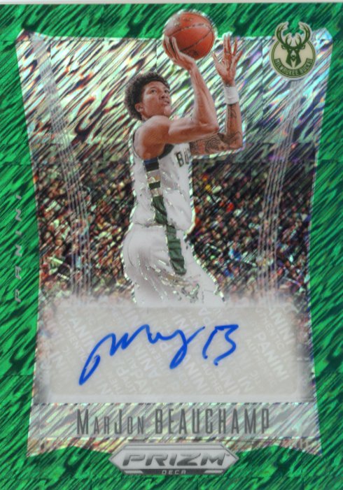 2023/24 Panini Prizm Deca Marjon Beauchamp #DS-MJB - Green Shimmer Autograph #/25 Bucks