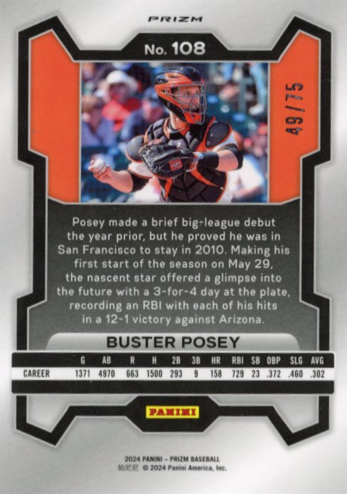 2024 Panini Prizm Buster Posey #108 - #/75 Green Scope Giants