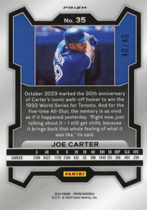 2024 Panini Prizm Joe Carter #35 - Orange Wave #/49 Blue Jays