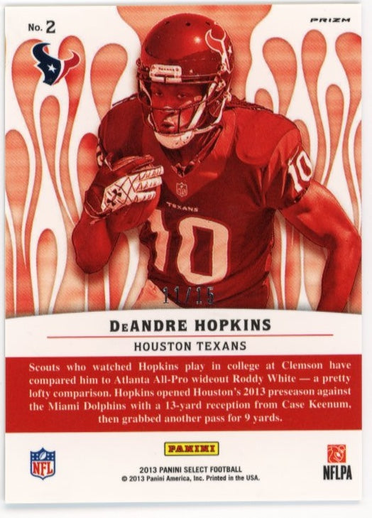 2013 Panini Select DeAndre Hopkins Rookie RC #2 - #/15 Green Texans