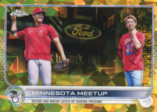 2022 Topps Chrome Sapphire Shohei Ohtani Kenta Maeda Minnesota Meetup #122 - #/50 Gold Cracked Ice Angels Twins