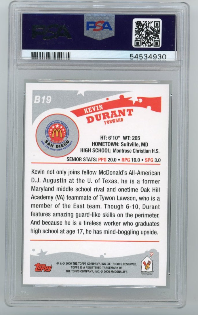 2006 Topps McDonald's Kevin Durant All American#B19 - PSA 10 Suns