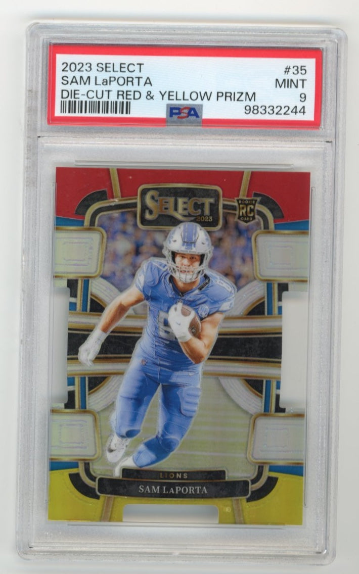 2023 Panini Select Sam LaPorta RC #25 - Red Yellow PSA 9 Lions