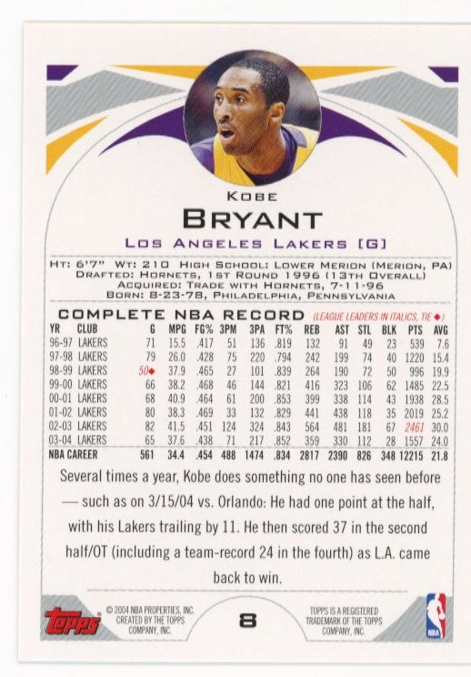 2004 Topps Kobe Bryant #8 - Lakers