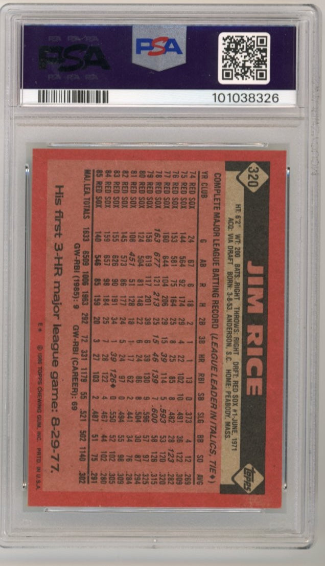 1986 Topps Jim Rice #320 - PSA 8 Red Sox