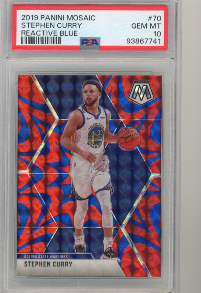 2019/20 Panini Mosaic Stephen Curry #70 - Reactive Blue PSA 10 Warriors