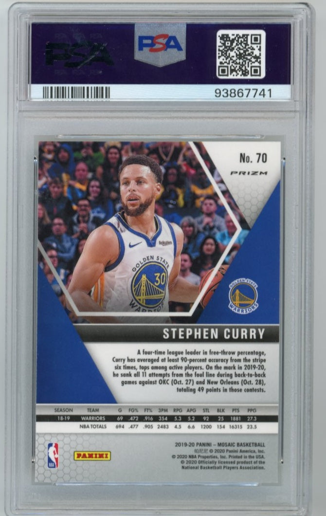 2019/20 Panini Mosaic Stephen Curry #70 - Reactive Blue PSA 10 Warriors