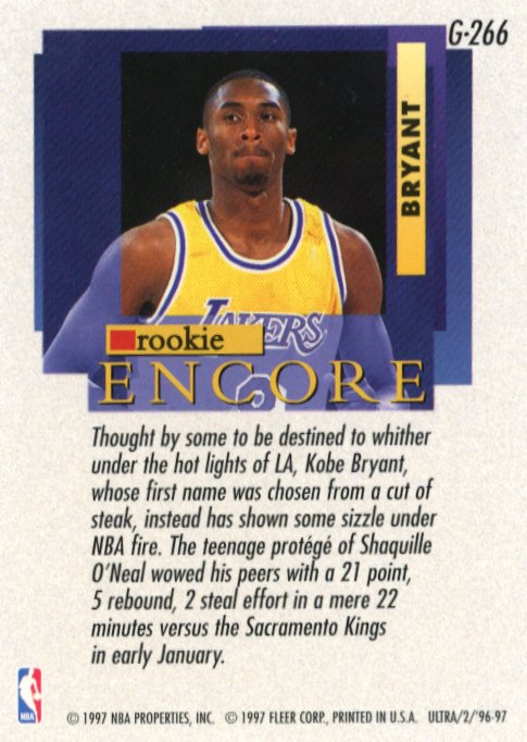 1996/97 Fleer Ultra Encore Kobe Bryant RC #266 - Lakers