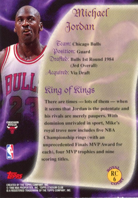 1998 Topps Stadium Club Michael Jordan Royal Court King of Kings #RC6 - Bulls