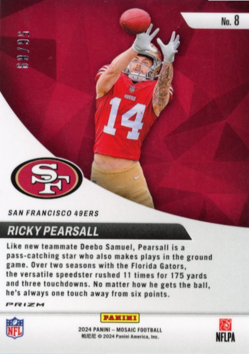 2024 Panini Mosaic Ricky Pearsall Elevate #8 - #/89 49ers