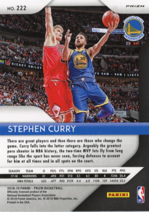 2018/19 Panini Prizm Stephen Curry #222 - Red White and Blue Warriors