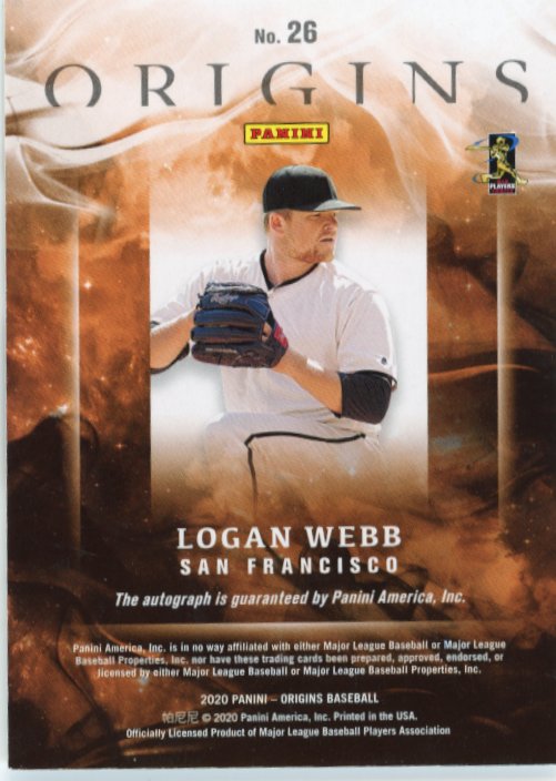 2020 Panini Origins Logan Webb RC #26 - Autograph Giants