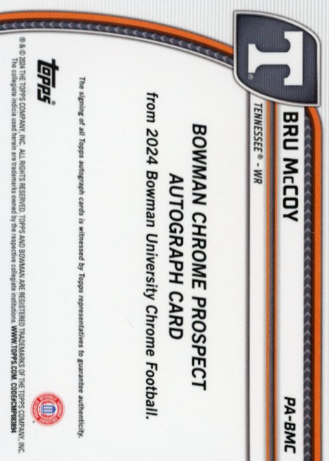 2024 Topps Bowman Chrome U Bru McCoy #PA-BMC Auto Tennessee