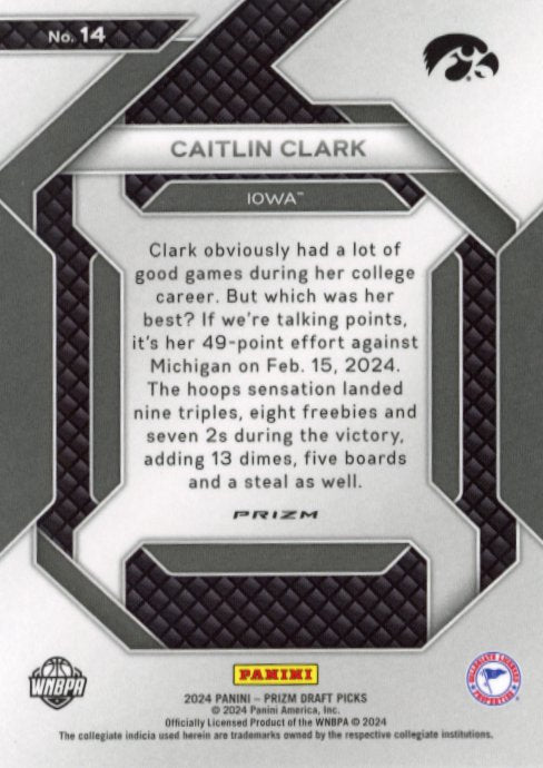 2024 Panini Prizm Caitlin Clark RC #14 - New Recruits Silver Iowa
