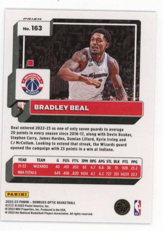 2023 Panini Donruss Optic Bradley Beal #163 - #/5 Green Wizards