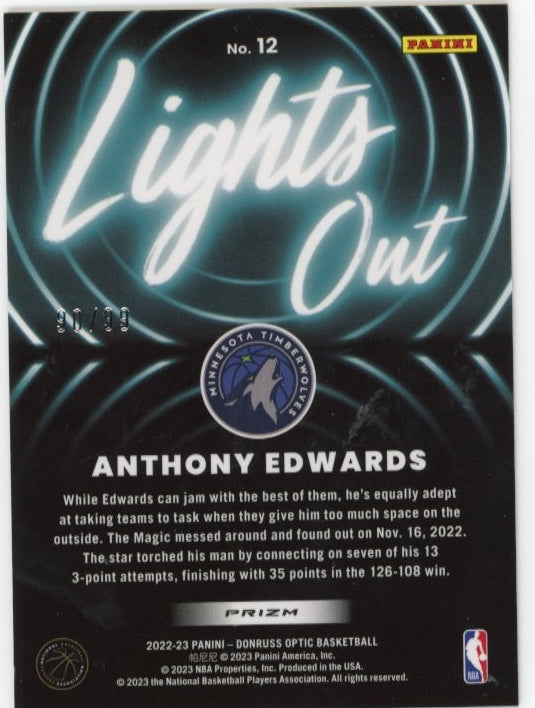 2023 Panini Donruss Optic Anthony Edwards #12 - #/99 Lights Out Timberwolves