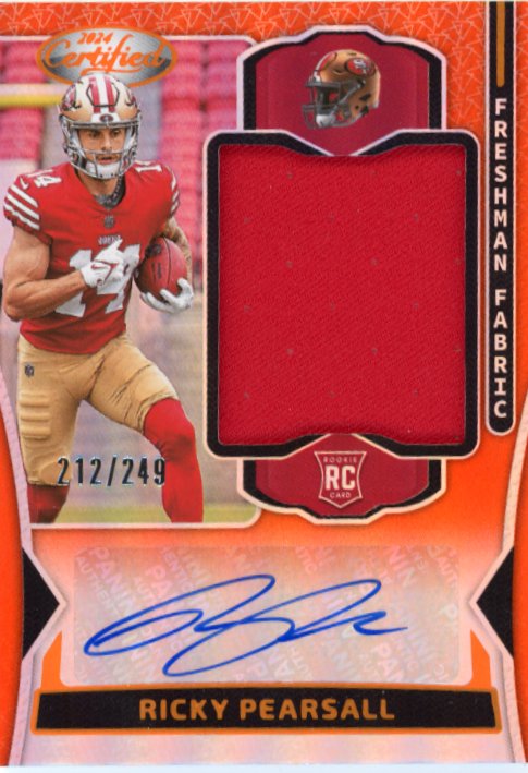 2024 Panini Certified Ricky Pearsall RC#FMS-RPL - #/249 Orange Patch Auto 49ers
