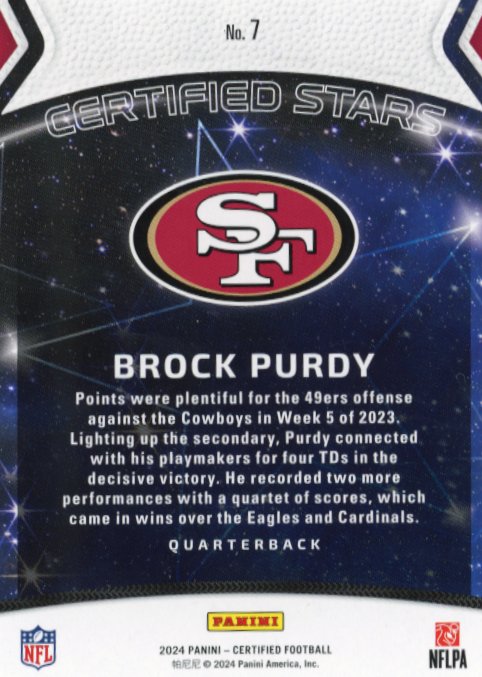 2024 Panini Certified Brock Purdy #7 - #/149 Orange 49ers