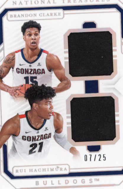 2019 Panini National Treasures Brandon Clarke/Rui Hachimura #1 - #/25 Dual Patch Bulldogs