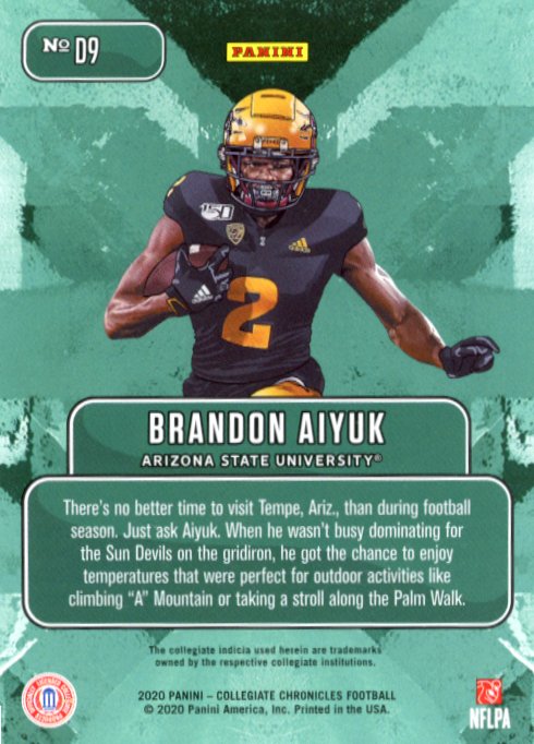 2020 Panini Collegiate Chronicles Brandon Aiyuk Downtown #D9 - Arizona State