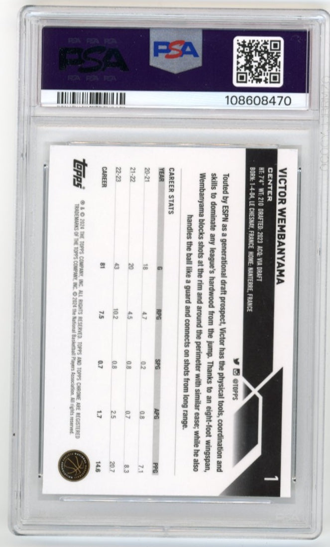 2023 Topps Chrome Victor Wembanyama RC #1 - PSA 8 Spurs