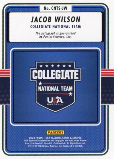 2023 Panini Stars & Stripes Jacob Wilson #CNTS-JW - #/100 Silver Autograph USA