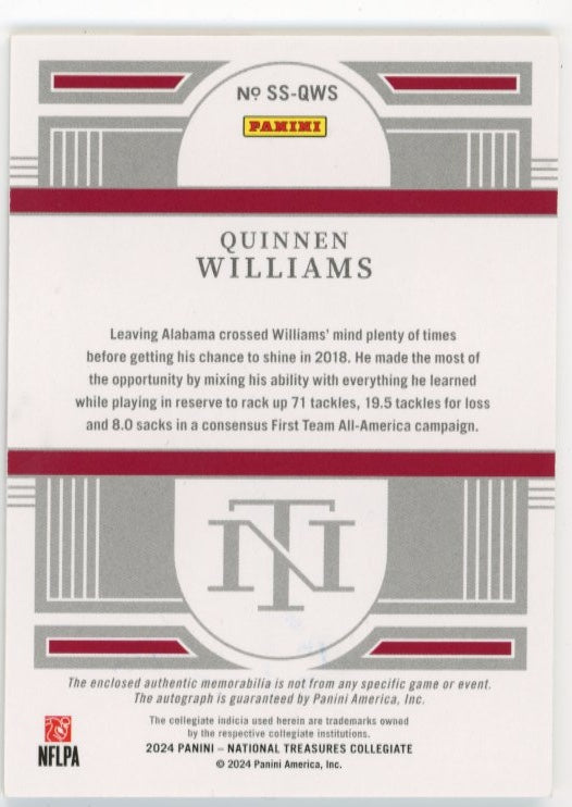 2024 Panini National Treasures Collegiate Quinnen Williams #SS-QWS - Autograph Relic #/39