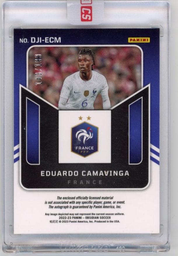 2022/23 Panini Obsidian Eduardo Camavinga #DJI-ECM - Silver Dual Relic Autograph #/199 France