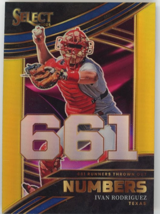 2024 Panini Select Ivan Rodriguez Numbers #18 - Gold #/10 Rangers