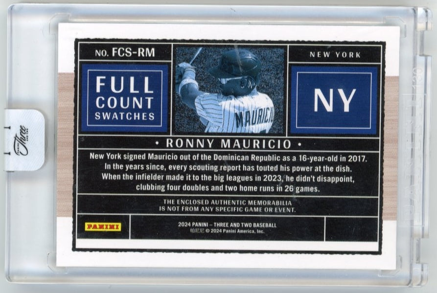 2024 Panini Three and Two Ronny Mauricio Full Count Swatches RC #FCS-RM - #/25 Relic Mets