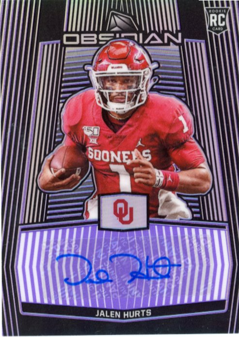 2020 Panini Obsidian Chronicles Draft Picks Jalen Hurts RC #53 - Purple #/20 Autograph Sooners