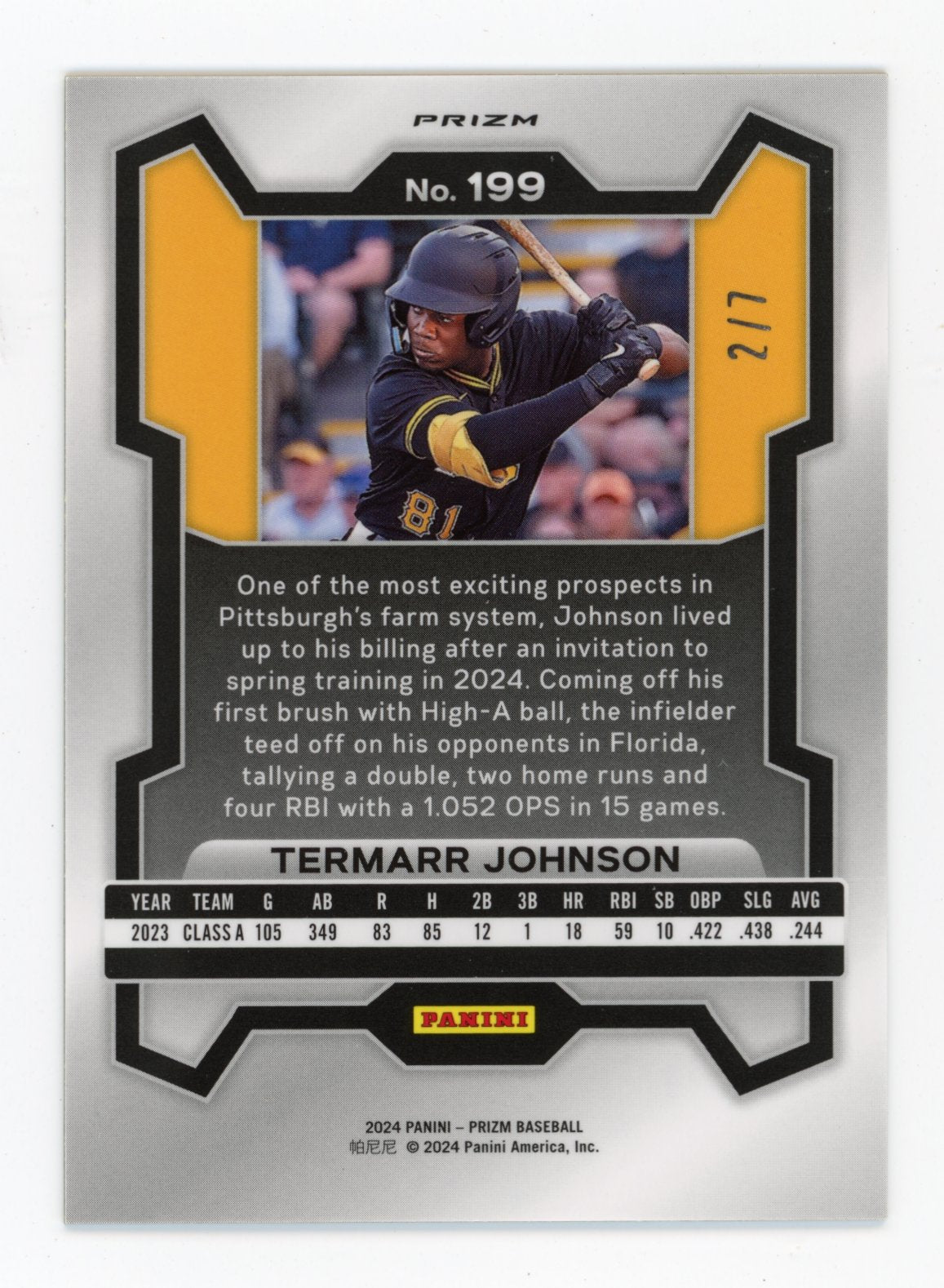 2024 Panini Prizm Termarr Johnson #199 - Gold Shimmer #/7 Pirates