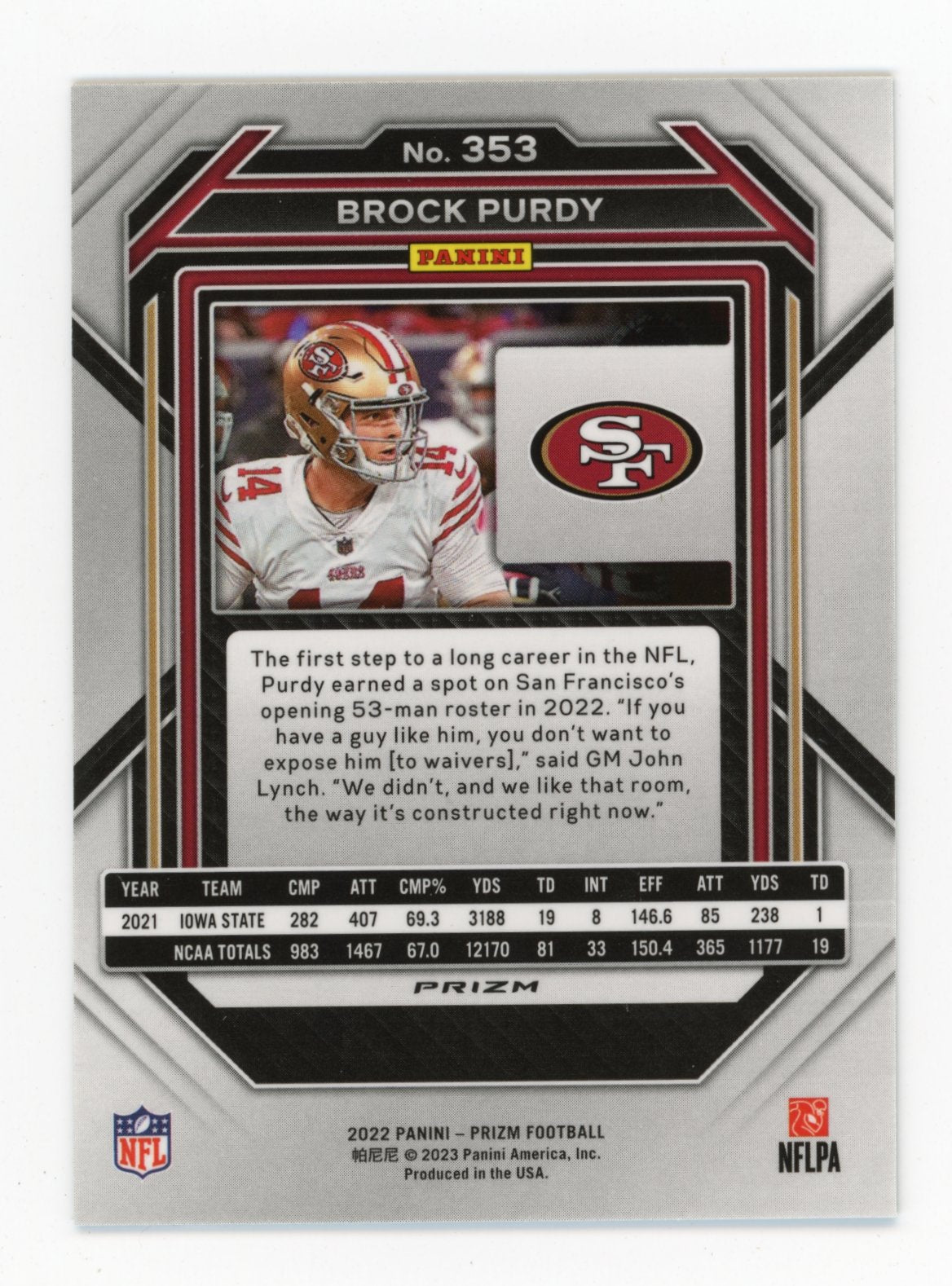 2022 Panini Prizm Brock Purdy RC #353 - Green 49ers