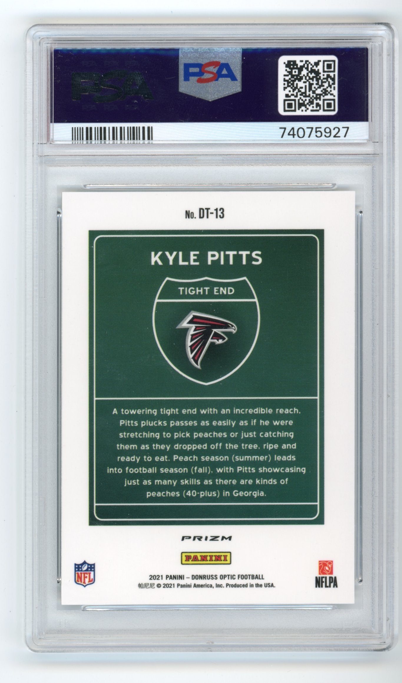 2021 Donruss Optic Kyle Pitts Rookie #DT13 - PSA 9 Downtown Falcons
