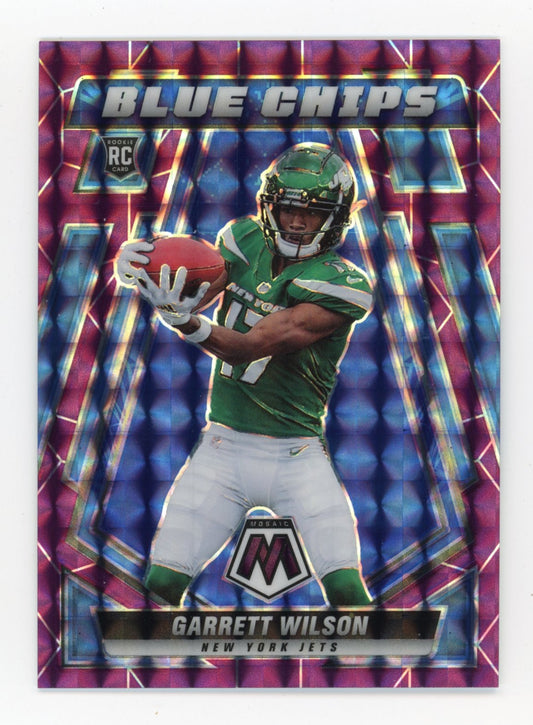 2022 Panini Mosaic Garrett Wilson RC #BC-7 - #/49 Blue Chips Purple Mosaic Jets