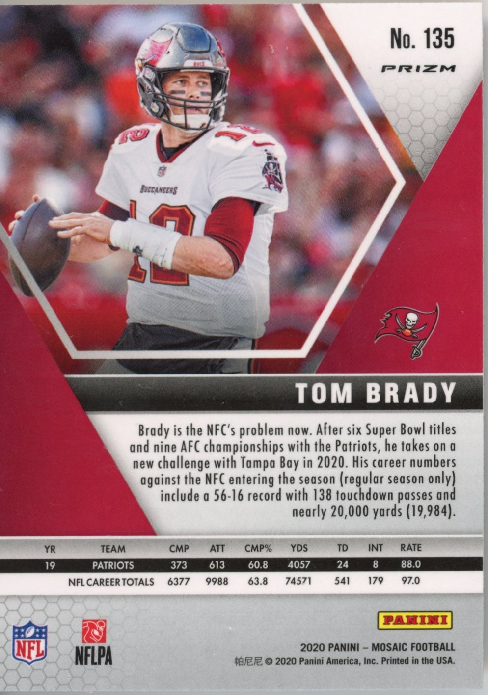 2020 Panini Mosaic Tom Brady #135 - Red Green Reactive Buccaneers