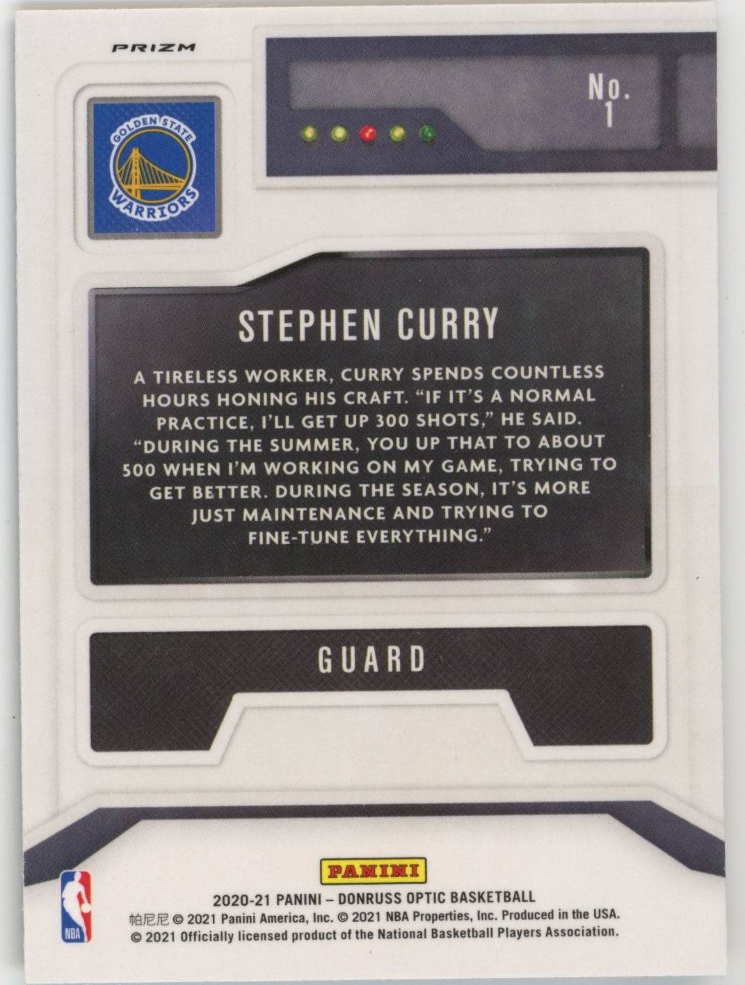 2020-21 Panini Optic Stephen Curry #1 - T-Minus Warriors