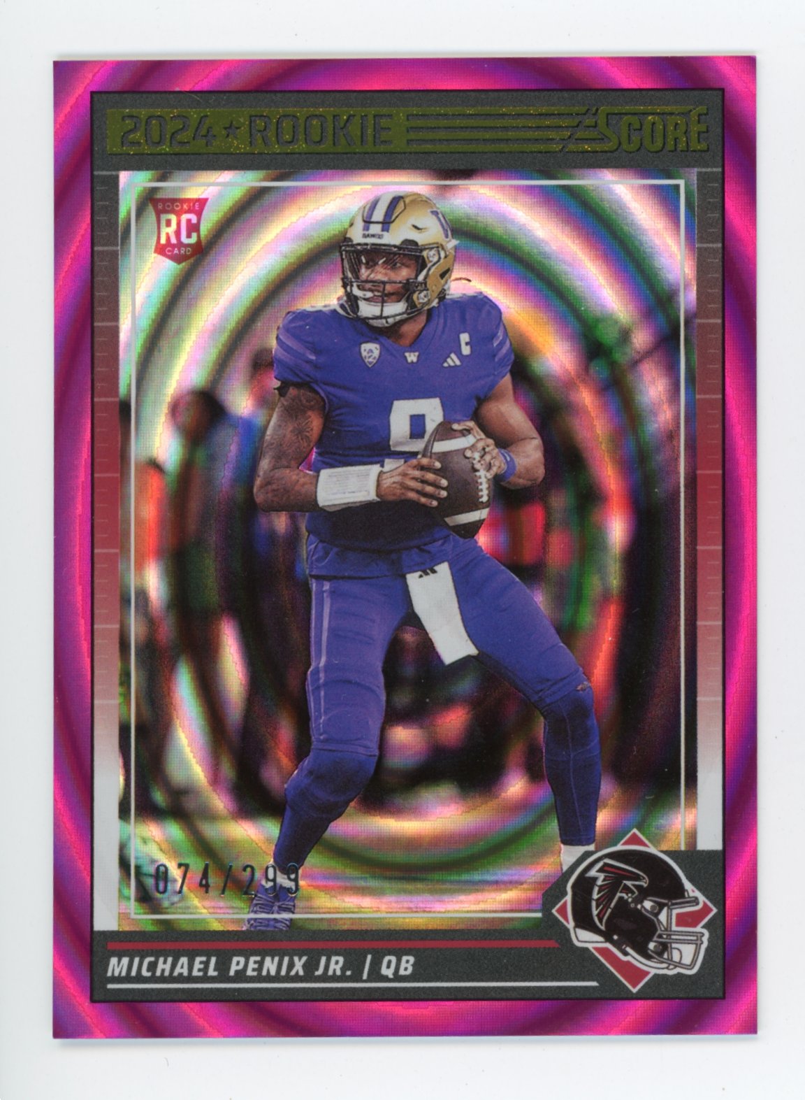 2024 Panini Score Michael Penix Jr Rookie #323 - #/299 Pink Eclipse Huskies